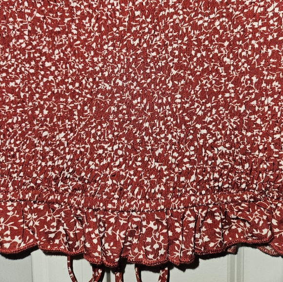 SHEIN Brick Red Crop Ruffle Blouse - Picture 7 of 8